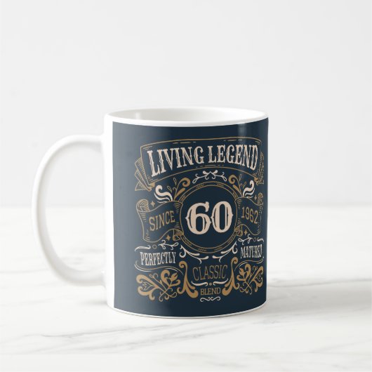Vintage 60th Birthday Mug – Living Legend Design Kaffeetasse (Links)