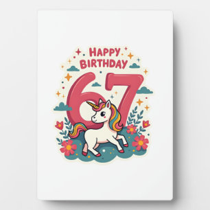 Vintage 67. Geburtstag Einhorn Regenbogen Süß Cart Fotoplatte