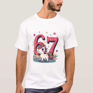 Vintage 67. Geburtstag Einhorn Regenbogen Süß Cart T-Shirt