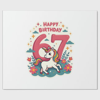 Vintage 67th Birthday Unicorn Rainbow Cute Cartoon Geschenkpapier