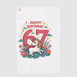 Vintage 67th Birthday Unicorn Rainbow Cute Cartoon Golfhandtuch