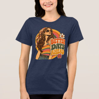 Vintage 70er Jahre Bessere Tage Voraus Hippie-Mädc Tri-Blend Shirt