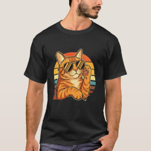 Vintage 70er Jahre Katzen-Grafik Retro Sonnenunter T-Shirt