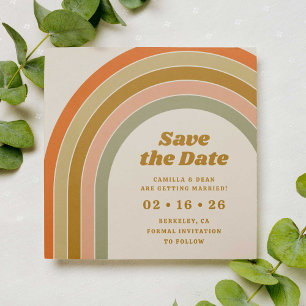 Vintage 70er Retro Orange Bogen Hochzeit Save The Date