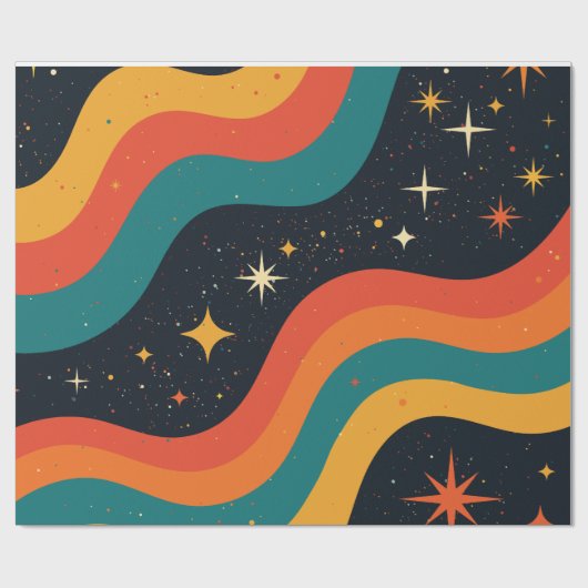 Vintage 70s Cosmic Dream Groovy Wavy Retro Geschenkpapier (Flach)