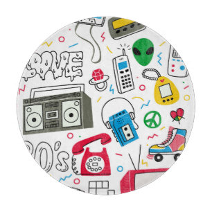 Vintage 80er 90er Doodle-Sammlung. Schneidebrett
