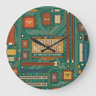 Vintage 80er Computer-Motherboard "Powered By Nost Große Wanduhr
