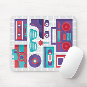 Vintage 80er Retro-Elemente-Gitter-Mauspad Mousepad