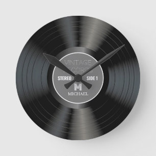 Vintage 80er Schallplatte Klassisches Monogramm Runde Wanduhr