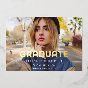 Vintage 80er Typografie Foto Graduation Party Gold Folieneinladung