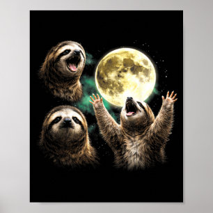 Vintage 90er Faultier-Meme, das den Mond anheult Poster