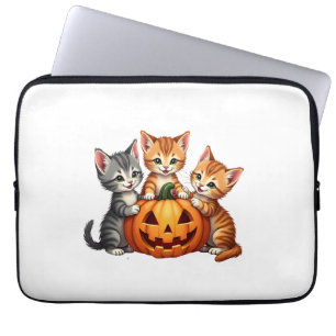 Vintage 90er Jahre Katzen-Kürbis Halloween Retro-B Laptopschutzhülle