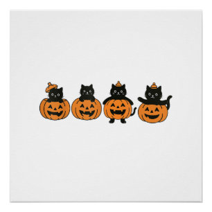 Vintage 90er Katzen Halloween Kürbis schwarze Katz Poster