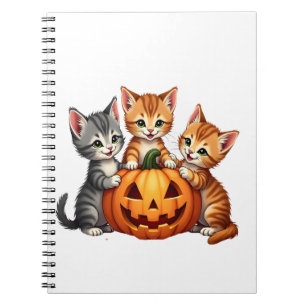 Vintage 90er Katzen-Kürbis-Halloween Retro-Blumen Notizblock
