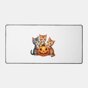 Vintage 90er Katzen-Kürbis Halloween Retro-Blumen  Schreibtischunterlage