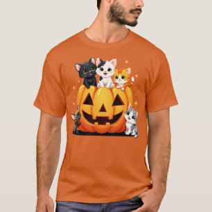 Vintage 90er Katzen-Kürbis-Halloween Retro-Blumen T-Shirt
