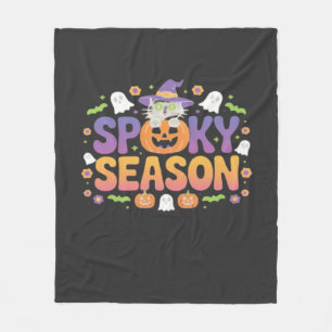 Vintage 90er Katzen-Kürbis Halloween Retro Floral  Fleecedecke
