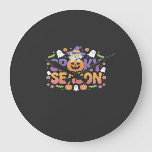 Vintage 90er Katzen-Kürbis-Halloween Retro-Floral- Große Wanduhr