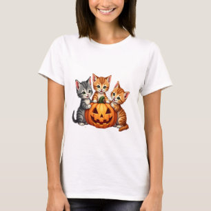 Vintage 90er Katzen-Kürbis Halloween Retro Floral T-Shirt
