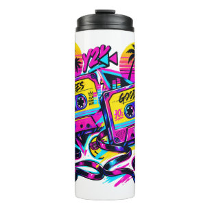 Vintage 90er Retro-Kassette Neon Edelstahl Tr Thermosbecher