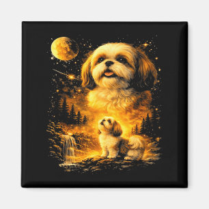 Vintage 90er Shih Tzu heult den Mond an lustiger H Magnet