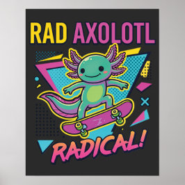 Vintage 90er Stil Axolotl Skateboard Rad Neon Poster