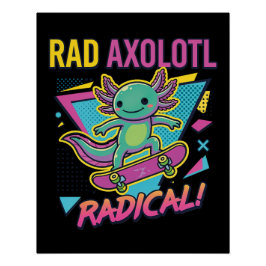 Vintage 90er Stil Axolotl Skateboard Rad Neon Poster