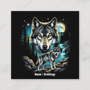 Vintage 90er Wolf Grafik Retro-Wildnis Mond Quadratische Visitenkarte