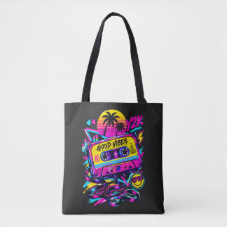 Vintage 90s Retro Cassette Neon Cyberpunk Tote Bag Tasche