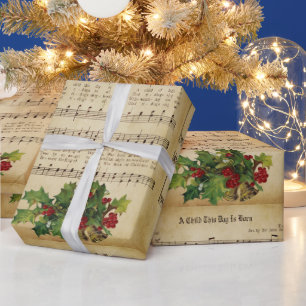 Vintage-A-Child-This-Day-Is-Born-Weihnachtslied  Geschenkpapier