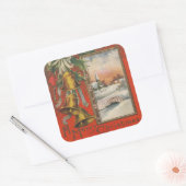 Vintage "A Fröhliche Weihnachten" mit Glocken Quadratischer Aufkleber (Umschlag)