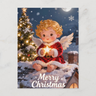 Vintage A Merry Christmas Cute Baby Angel  Postkarte