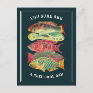Vintage A Reel Cooler Papa-Riff-Fisch Dunkel Postkarte