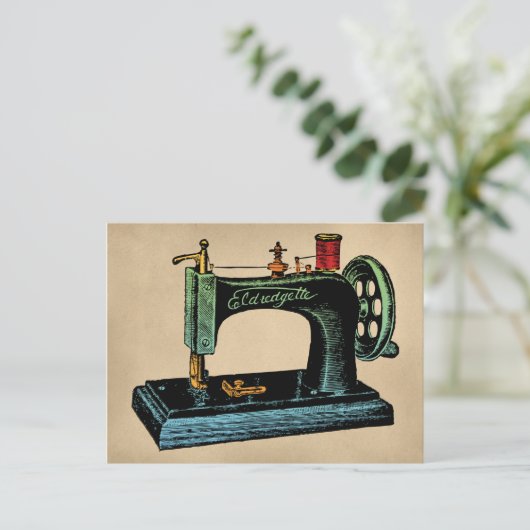 Vintage Abbildung der Nähmaschine Postkarte (Stehend Vorderseite)