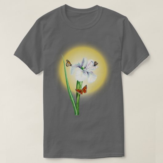 Vintage Abbildung der White Iris-Blume T-Shirt (Design vorne)