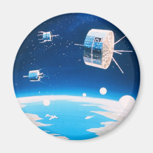 Vintage Abbildung des Retro-Space-Raketensatellite Magnet