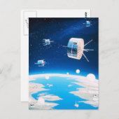 Vintage Abbildung des Retro-Space-Raketensatellite Postkarte (Vorne/Hinten)