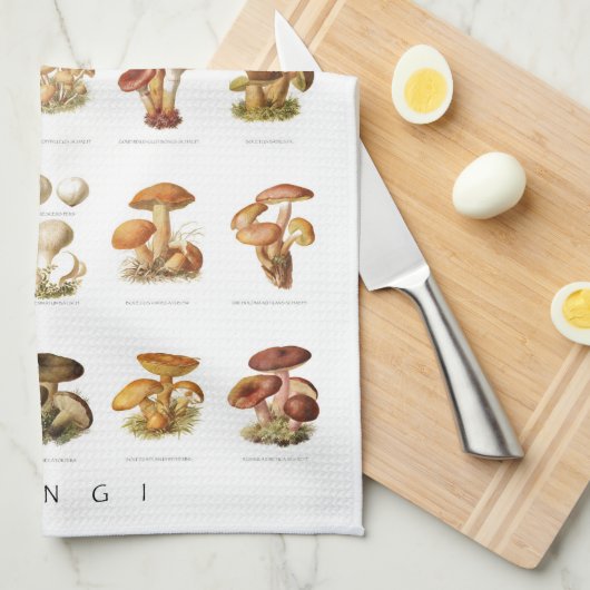 Vintage Abbildung essbare Pilze Geschirrtuch (Viertel Falte)