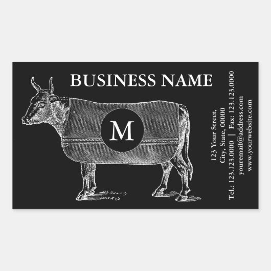 Vintage Abbildung Kuhblanket Monogramm Schwarz S Rechteckiger Aufkleber (Vorderseite)