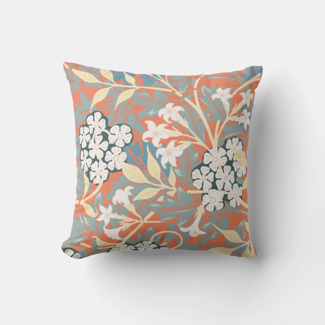 Vintage Abbildung von Jasmine blau/beige Kissen (Vorderseite)