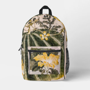 Vintage Abbildung von Kürbis, Blätter und Blume Bedruckter Rucksack