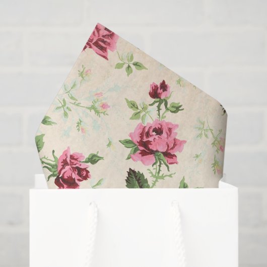 Vintage Abbildungen von Rose auf neutraler Basis Seidenpapier (Geschenktüte)