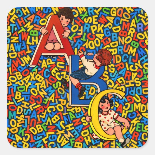 Vintage ABC Children’s Alphabet Illustration  Quadratischer Aufkleber (Vorderseite)