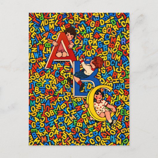 Vintage-ABC-Kinderalphabet-Illustration Postkarte (Vorderseite)