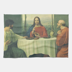 Vintage Abendessen in Emmaus mit Jesus Christus Geschirrtuch