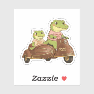 Vintage-Abenteuer-Krokodile auf Roller-Aufkleber Aufkleber
