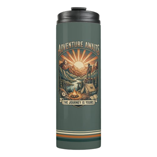 Vintage-Abenteuer warten Retro Thermosbecher (Vorderseite)