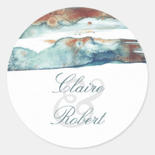 Vintage, aber moderne Strandhochzeit-Aquarell Runder Aufkleber