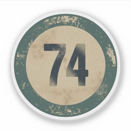 Vintage abgenutzte Nummer 74 Aufkleber (Vorderseite)