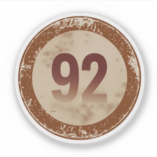Vintage abgenutzte Nummer 92 Aufkleber (Vorderseite)